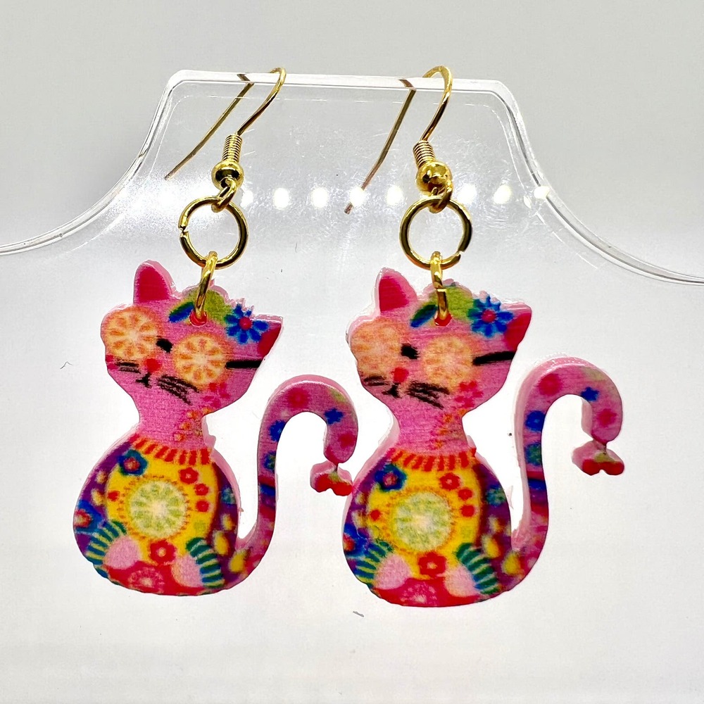 Cat Earrings - Hippy Earrings - Animal Earrings - Psychedelic Earrings - Kitties